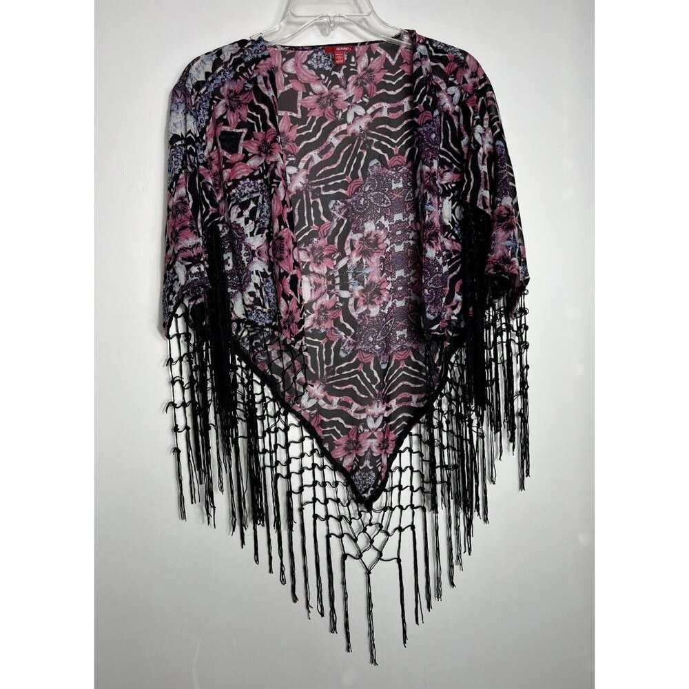 Bongo Shawl Junior’s Size Medium Bohemian Black Fringe sheer‎ fabric